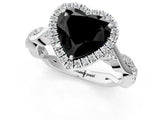 White gold Fancy Black Heart Cut Halo Twist Band with Four-Prong Setting_85