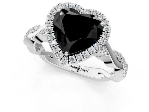 White gold Fancy Black Heart Cut Halo Twist Band with Four-Prong Setting_85