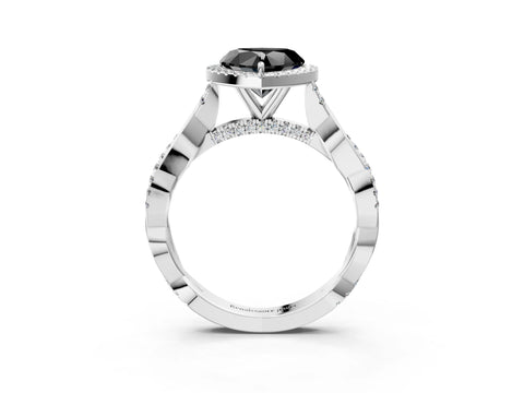 White gold Fancy Black Heart Cut Halo Twist Band with Four-Prong Setting_87