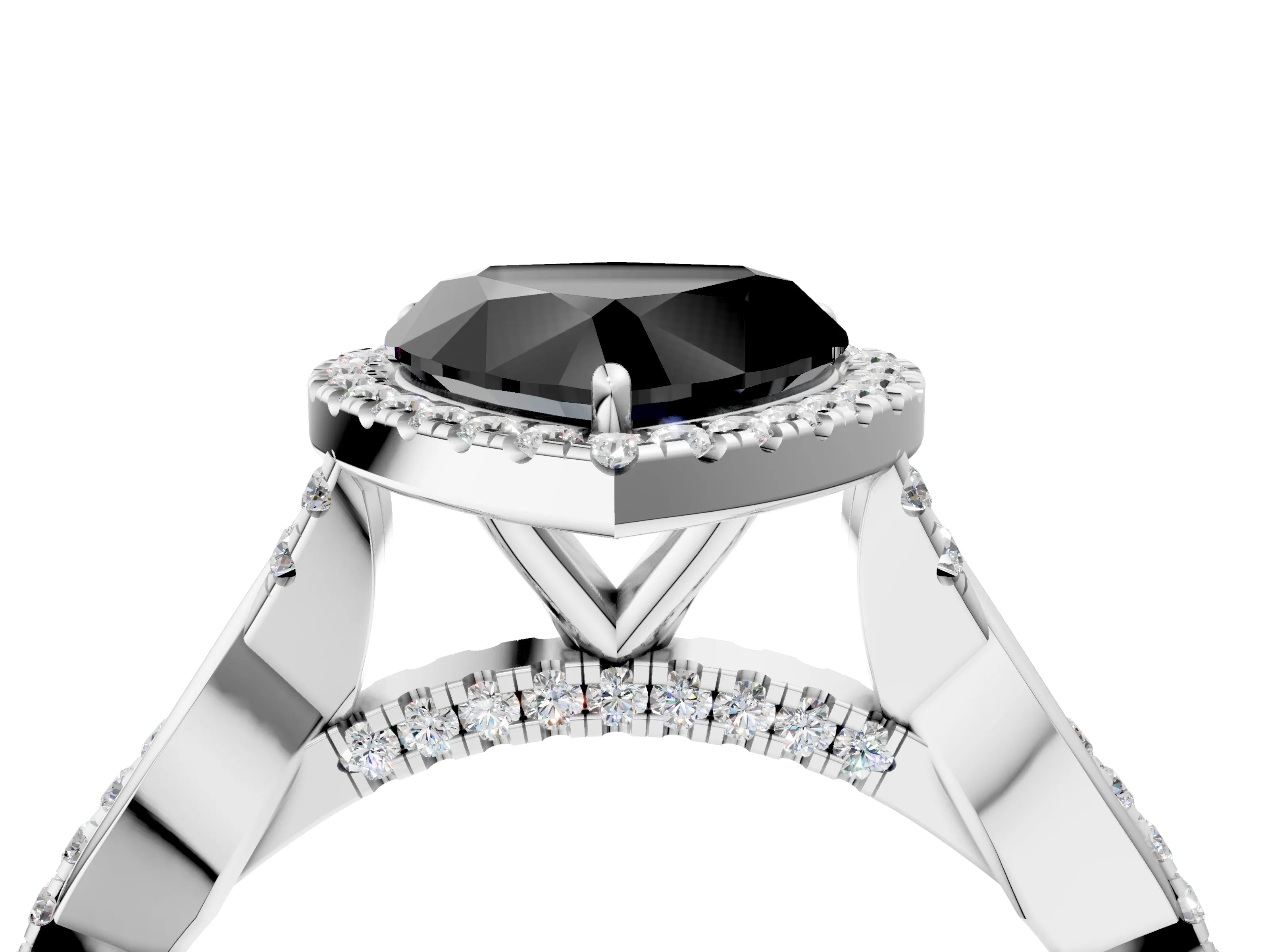 White gold Fancy Black Heart Cut Halo Twist Band with Four-Prong Setting_88
