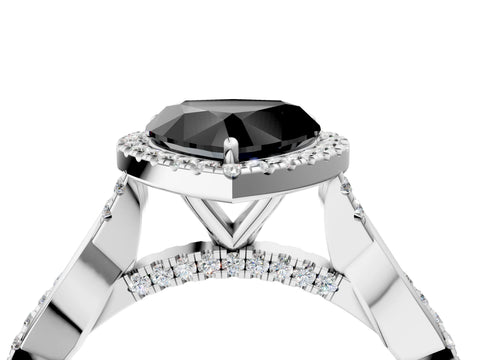 White gold Fancy Black Heart Cut Halo Twist Band with Four-Prong Setting_88