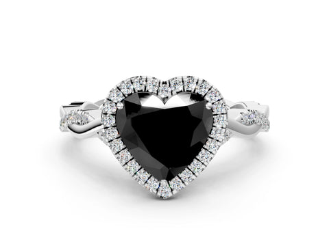 White gold Fancy Black Heart Cut Halo Twist Band with Four-Prong Setting_90