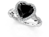 White gold Fancy Black Heart Cut Halo Twist Band with Four-Prong Setting_91
