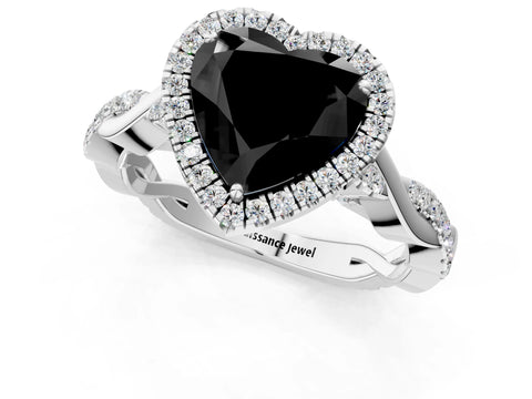 White gold Fancy Black Heart Cut Halo Twist Band with Four-Prong Setting_91