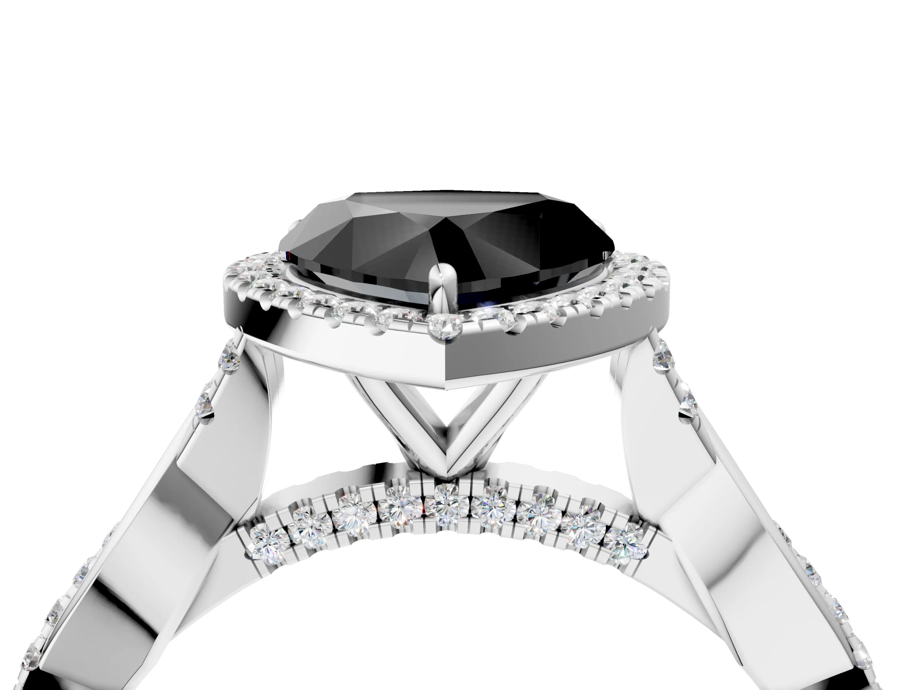 White gold Fancy Black Heart Cut Halo Twist Band with Four-Prong Setting_94