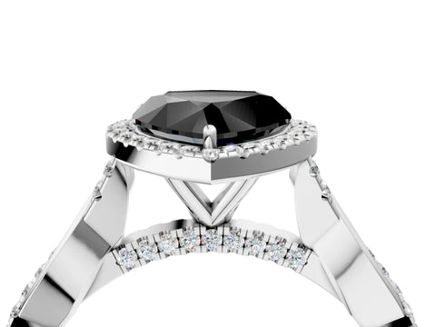 White gold Fancy Black Heart Cut Halo Twist Band with Four-Prong Setting_94