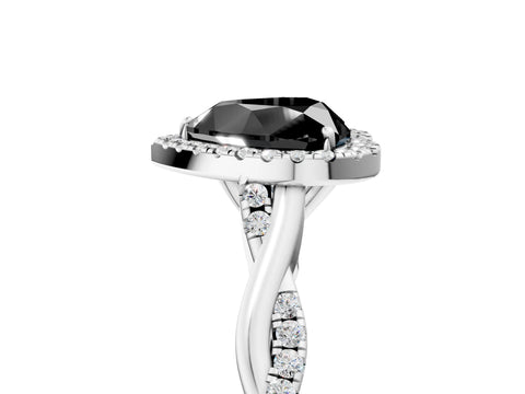 White gold Fancy Black Heart Cut Halo Twist Band with Four-Prong Setting_95