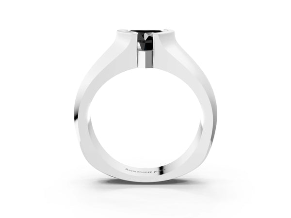 Platinum Heart-Shaped Half Bezel Solitaire Engagement Ring Setting for Black Center