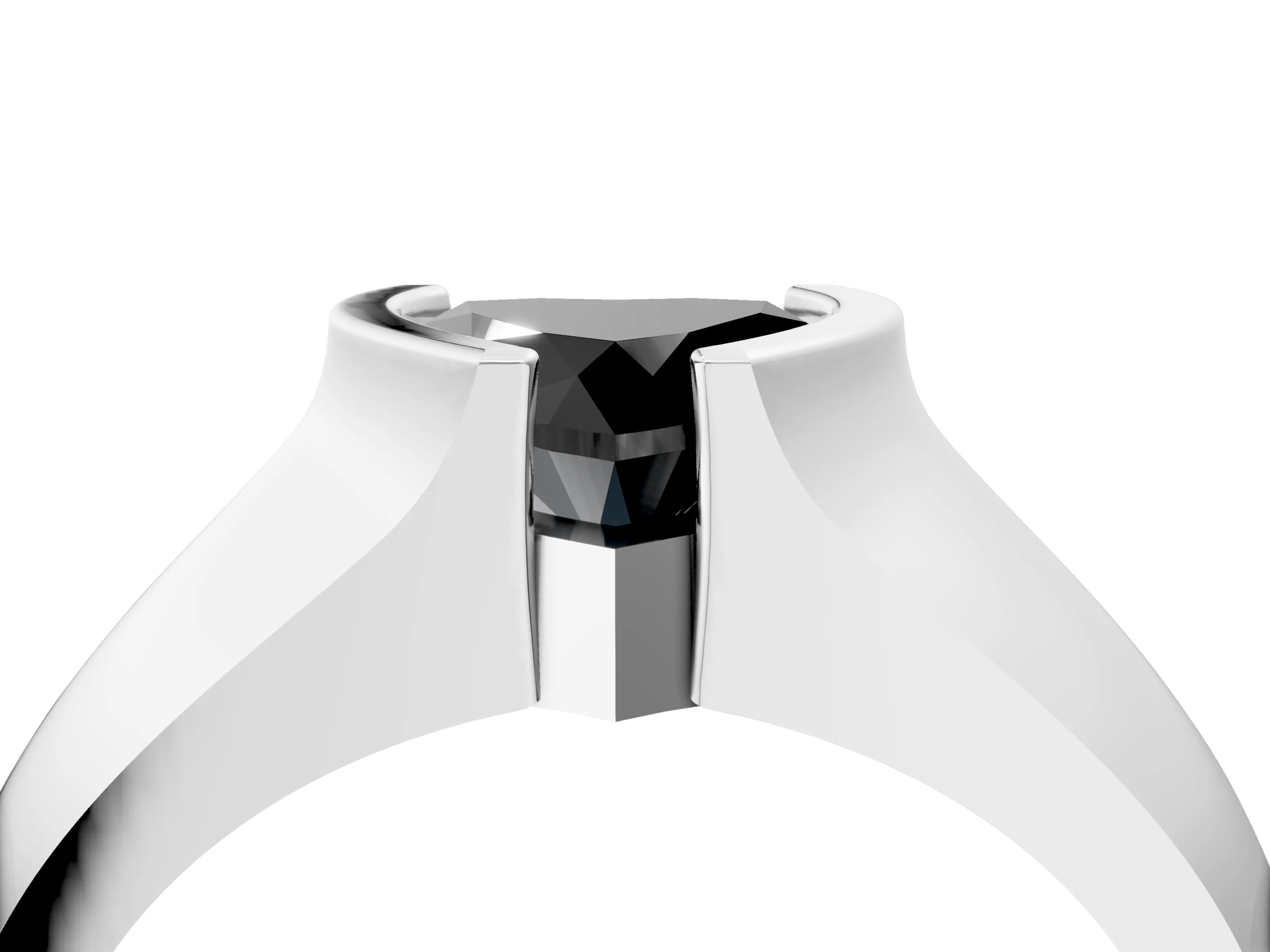 White gold Fancy Black Heart Cut Solitaire Bezel Set Diamond Ring with Wide Band_4