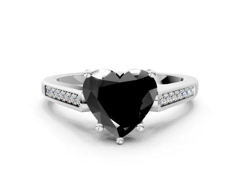 White gold Fancy Black Heart Cut Solitaire Cathedral Diamond Engagement Ring with Channel-Set Band and Four-Prong Setting_15