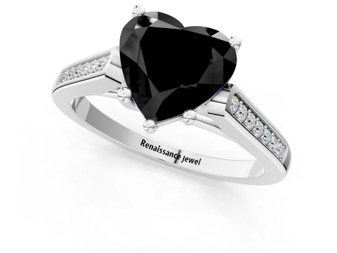 White gold Fancy Black Heart Cut Solitaire Cathedral Diamond Engagement Ring with Channel-Set Band and Four-Prong Setting_16