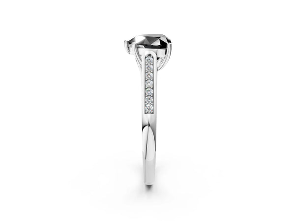 Platinum Heart-Shaped Cathedral Solitaire Engagement Ring Setting for Black Center