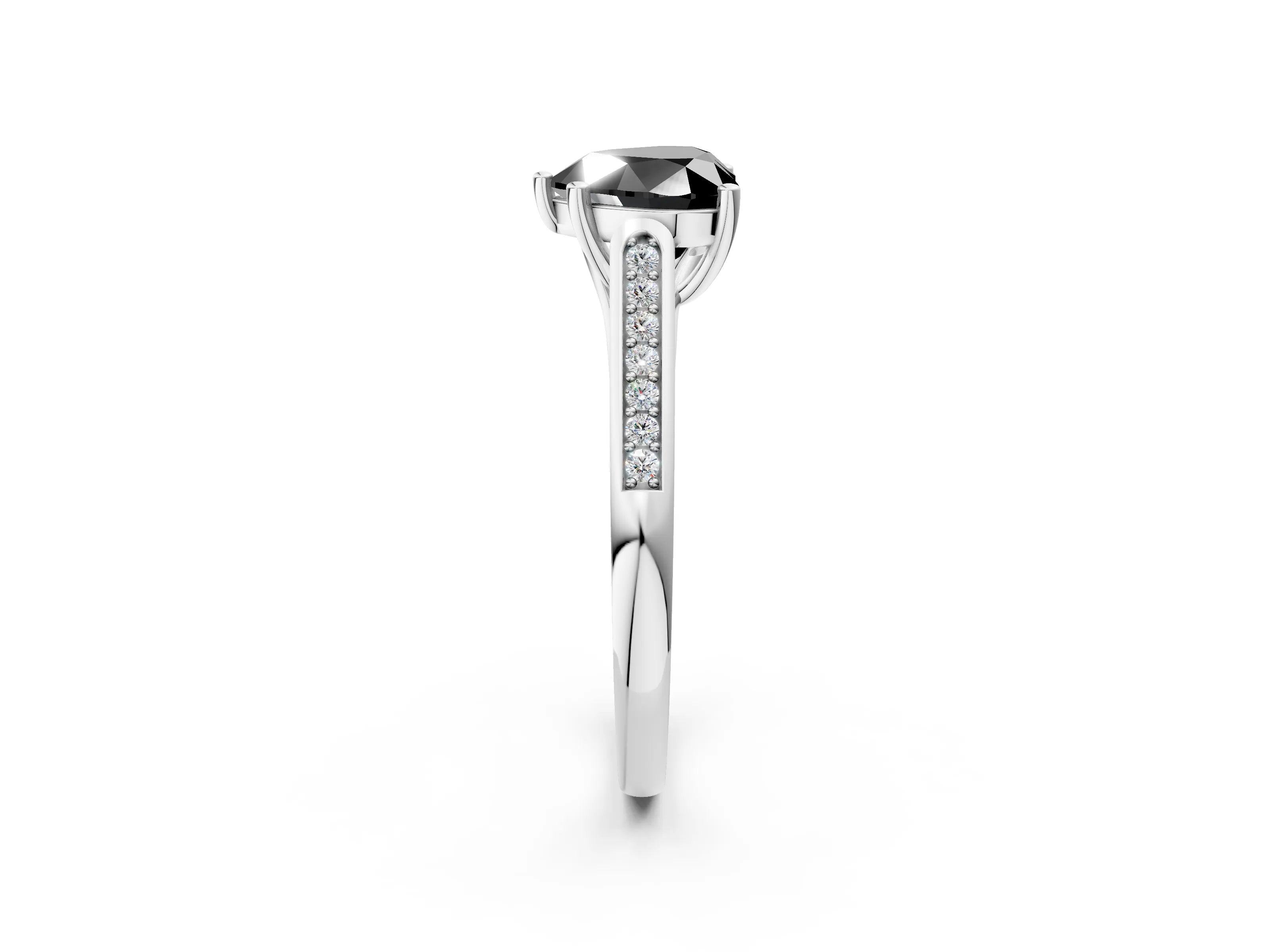 White gold Fancy Black Heart Cut Solitaire Cathedral Diamond Engagement Ring with Channel-Set Band and Four-Prong Setting_17