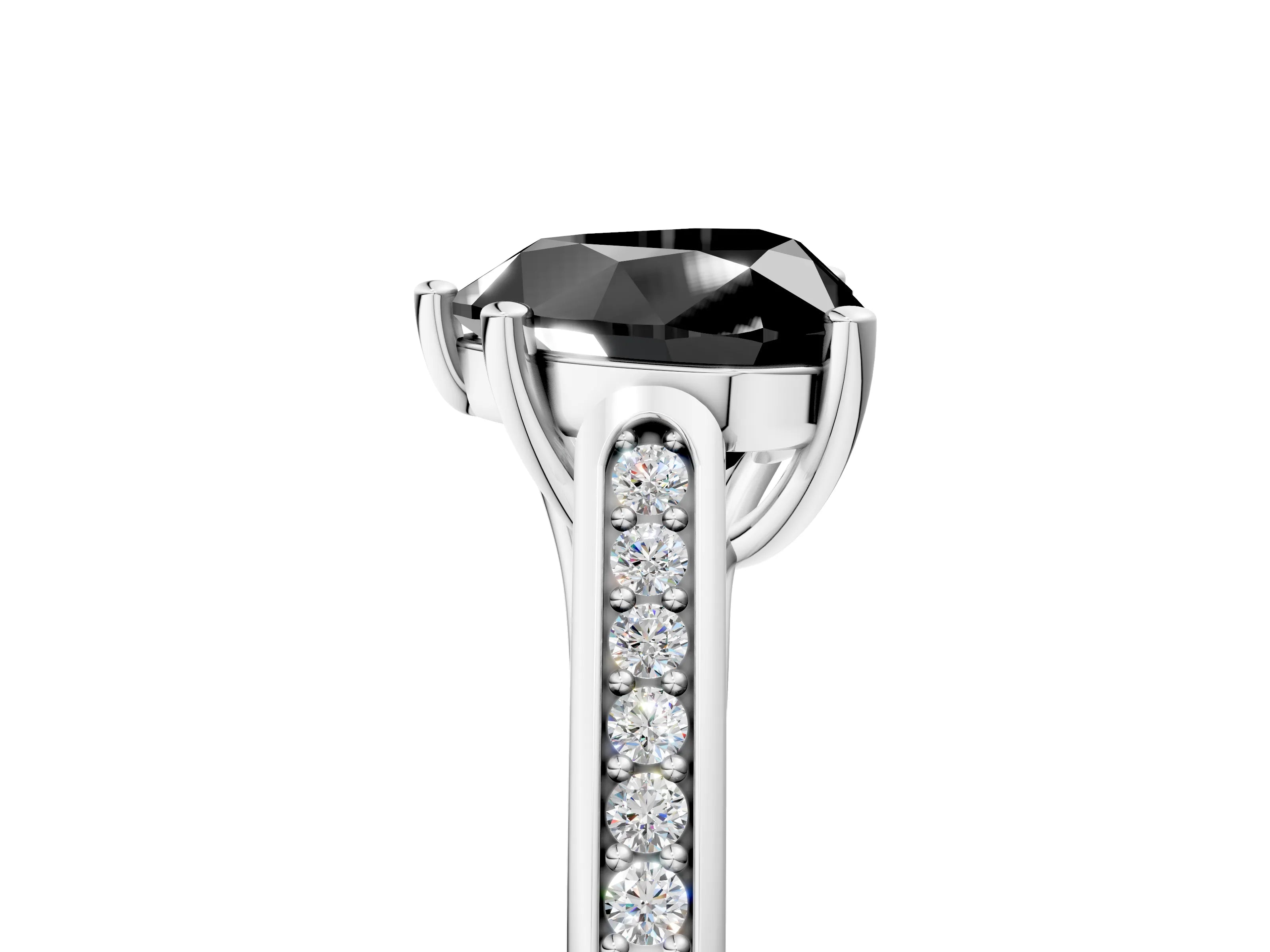 White gold Fancy Black Heart Cut Solitaire Cathedral Diamond Engagement Ring with Channel-Set Band and Four-Prong Setting_20