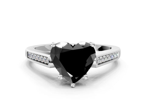 White gold Fancy Black Heart Cut Solitaire Cathedral Diamond Engagement Ring with Channel-Set Band and Four-Prong Setting_3