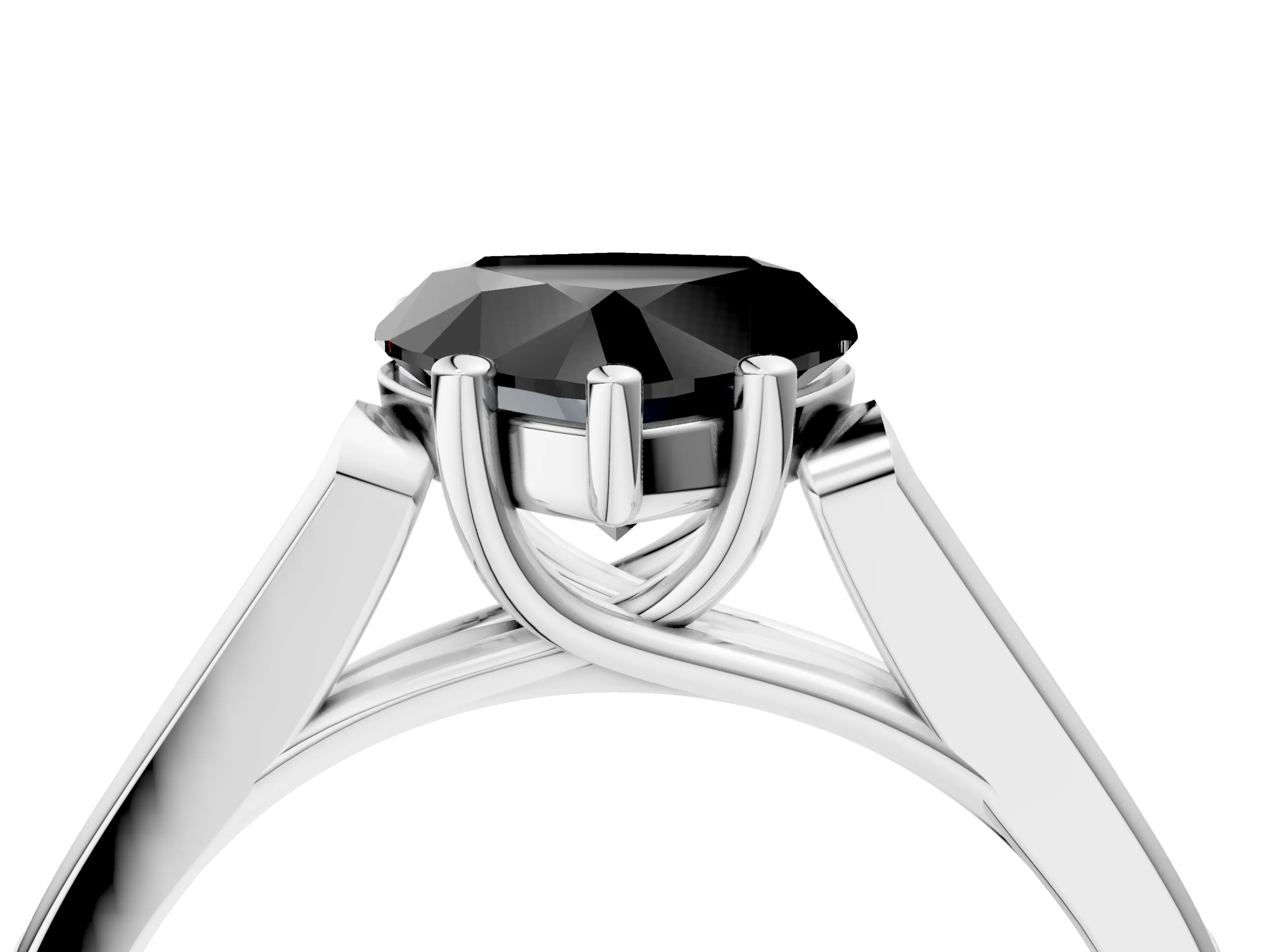 White gold Fancy Black Heart Cut Solitaire Cathedral Diamond Engagement Ring with Channel-Set Band and Four-Prong Setting_7
