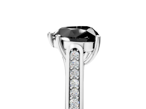 White gold Fancy Black Heart Cut Solitaire Cathedral Diamond Engagement Ring with Channel-Set Band and Four-Prong Setting_8