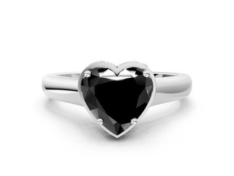 White gold Fancy Black Heart Cut Solitaire Diamond Engagement Ring with Four-Prong Setting and Tapered Band_12