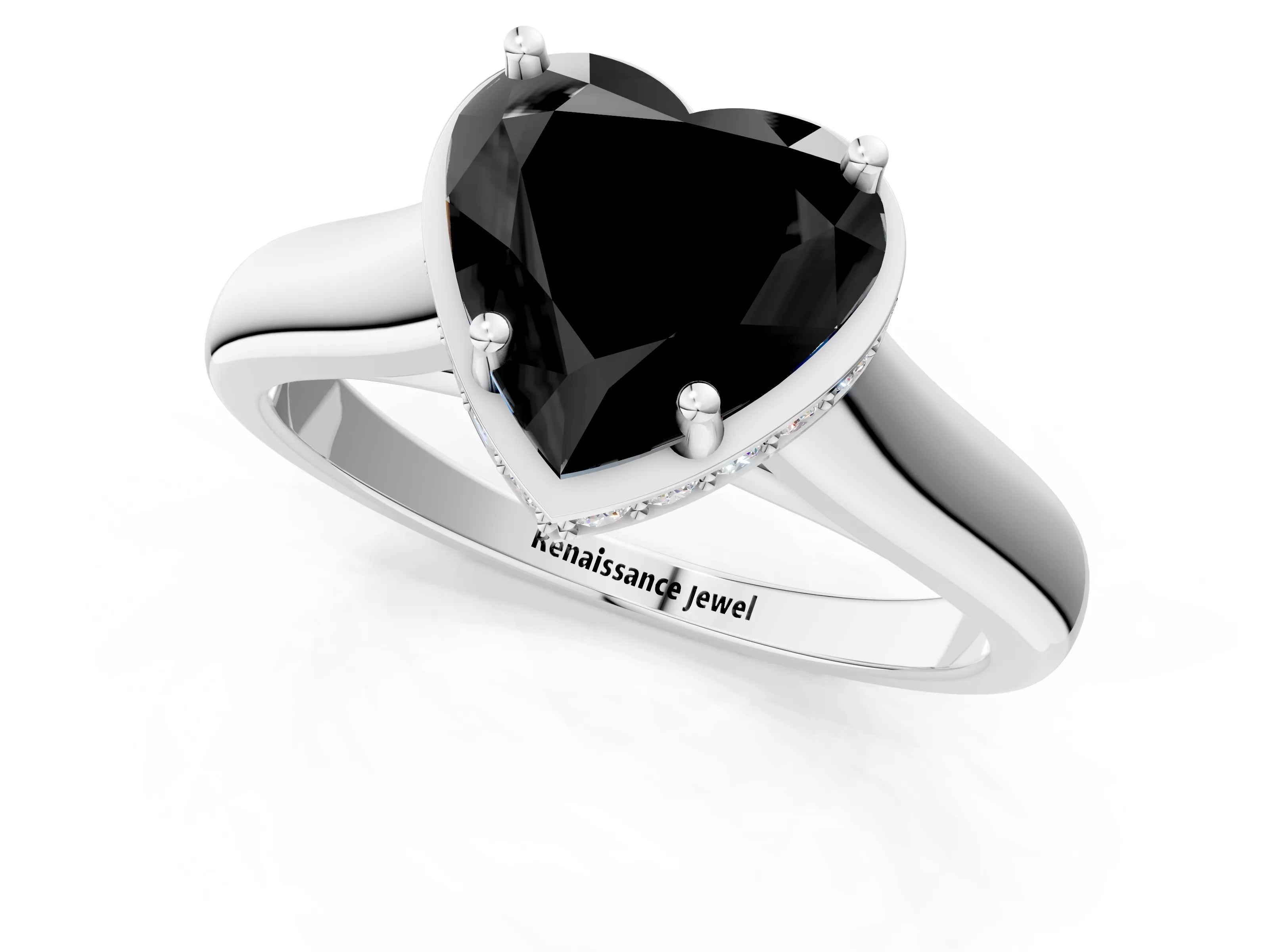 White gold Fancy Black Heart Cut Solitaire Diamond Engagement Ring with Four-Prong Setting and Tapered Band_13