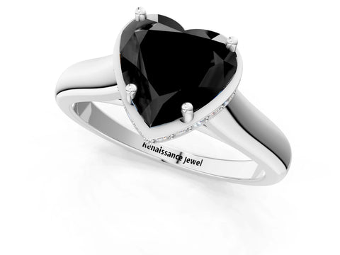 White gold Fancy Black Heart Cut Solitaire Diamond Engagement Ring with Four-Prong Setting and Tapered Band_13