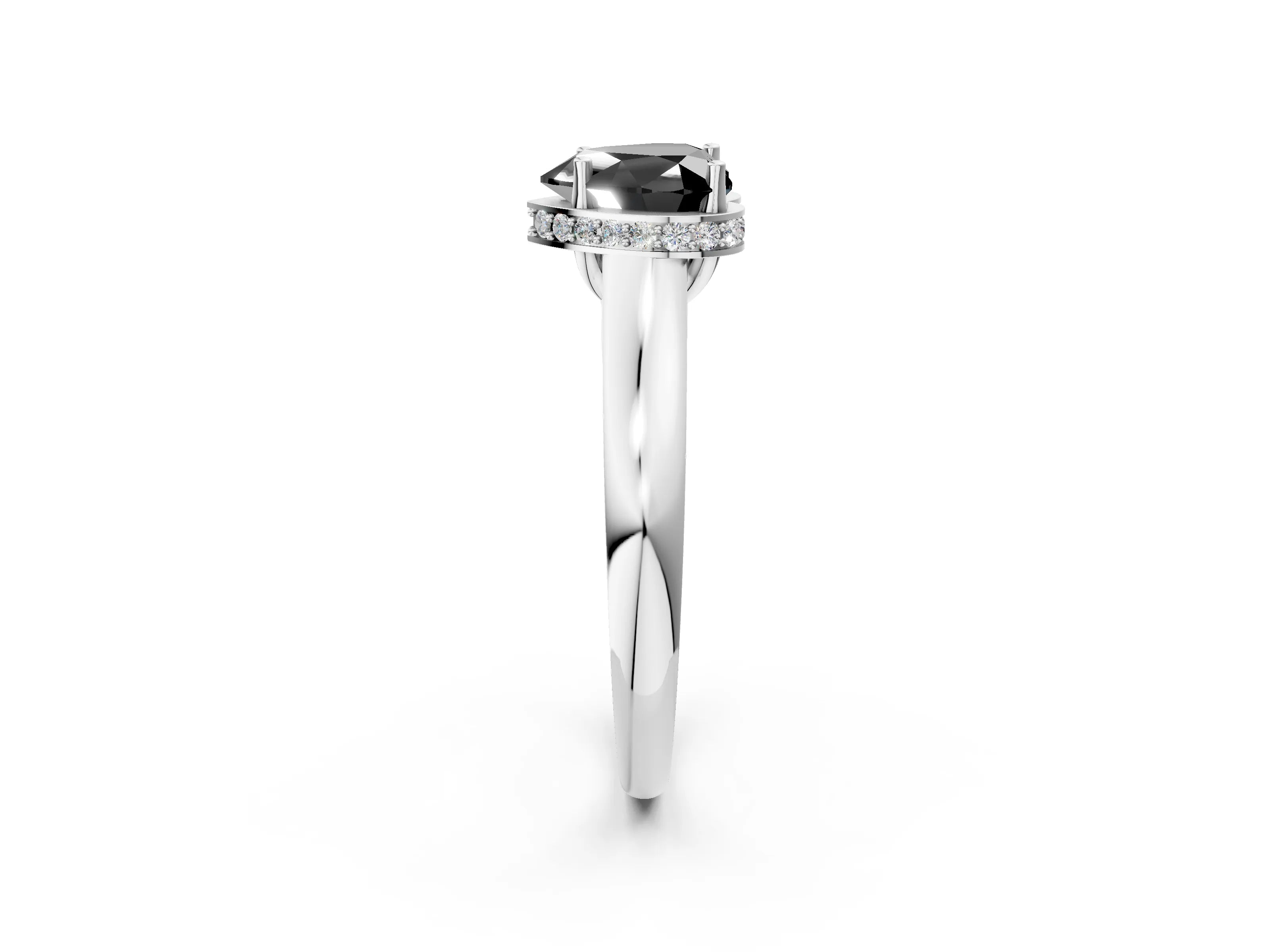 White gold Fancy Black Heart Cut Solitaire Diamond Engagement Ring with Four-Prong Setting and Tapered Band_14