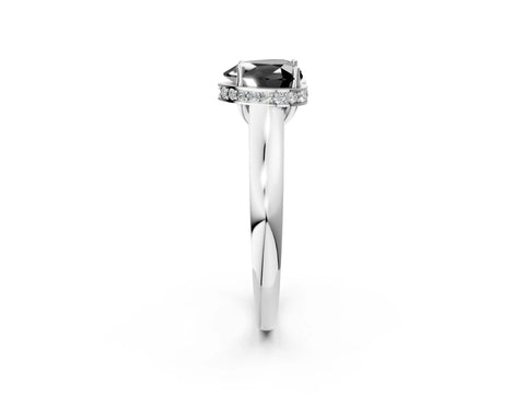 White gold Fancy Black Heart Cut Solitaire Diamond Engagement Ring with Four-Prong Setting and Tapered Band_14
