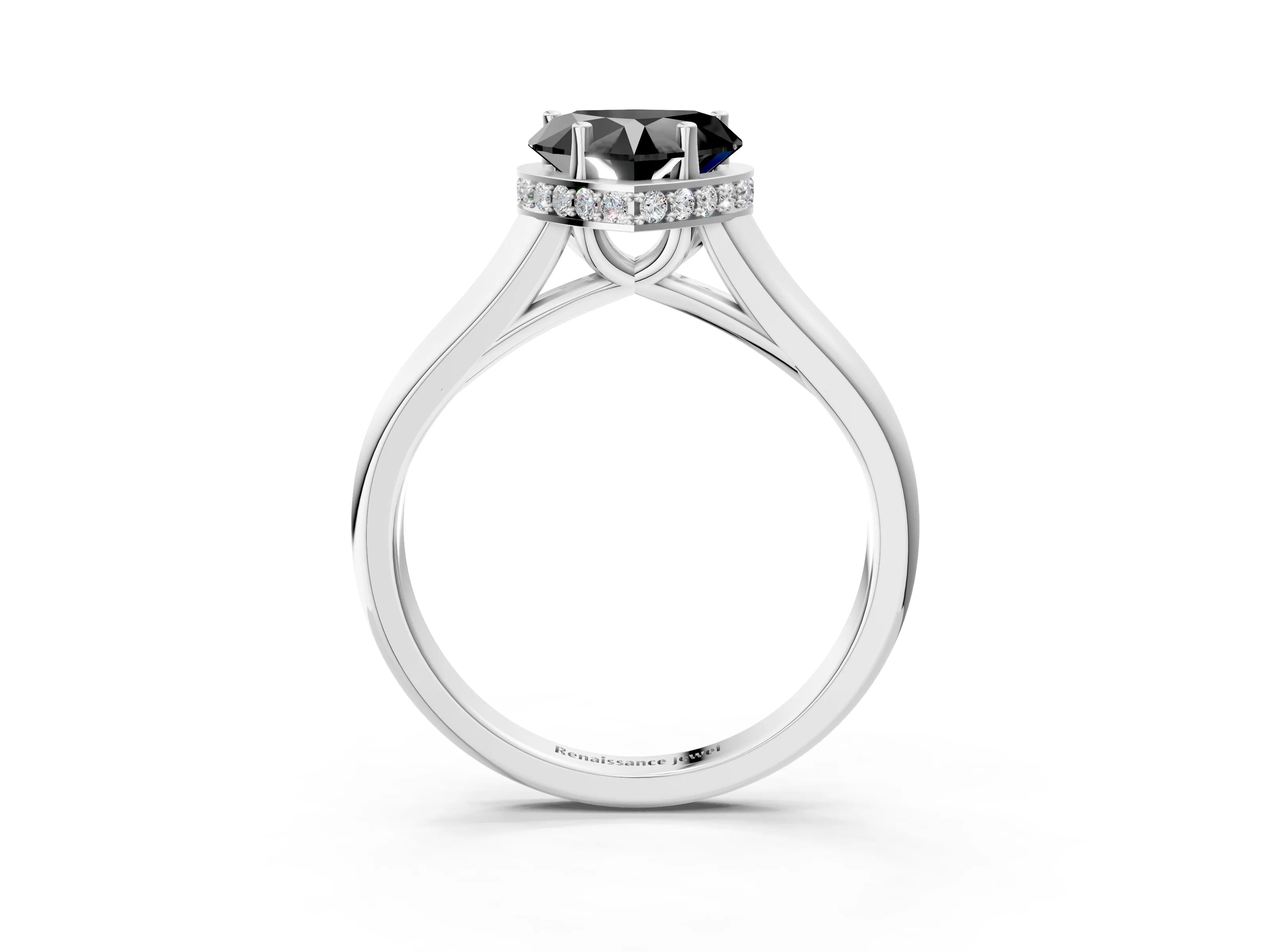 White gold Fancy Black Heart Cut Solitaire Diamond Engagement Ring with Four-Prong Setting and Tapered Band_15