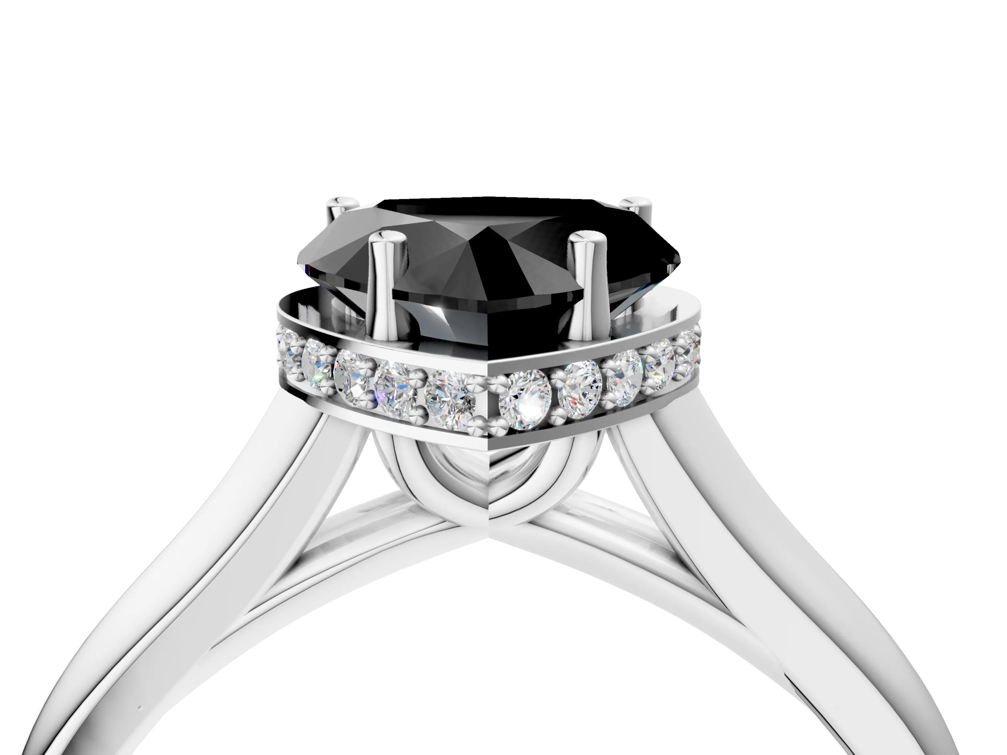 White gold Fancy Black Heart Cut Solitaire Diamond Engagement Ring with Four-Prong Setting and Tapered Band_16