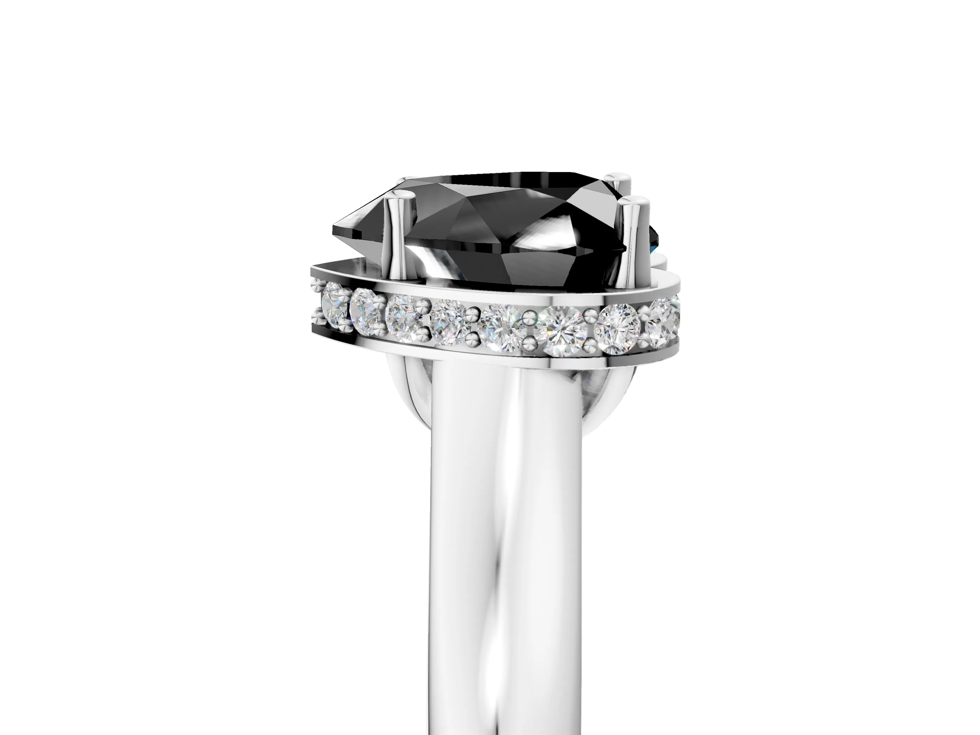 White gold Fancy Black Heart Cut Solitaire Diamond Engagement Ring with Four-Prong Setting and Tapered Band_17