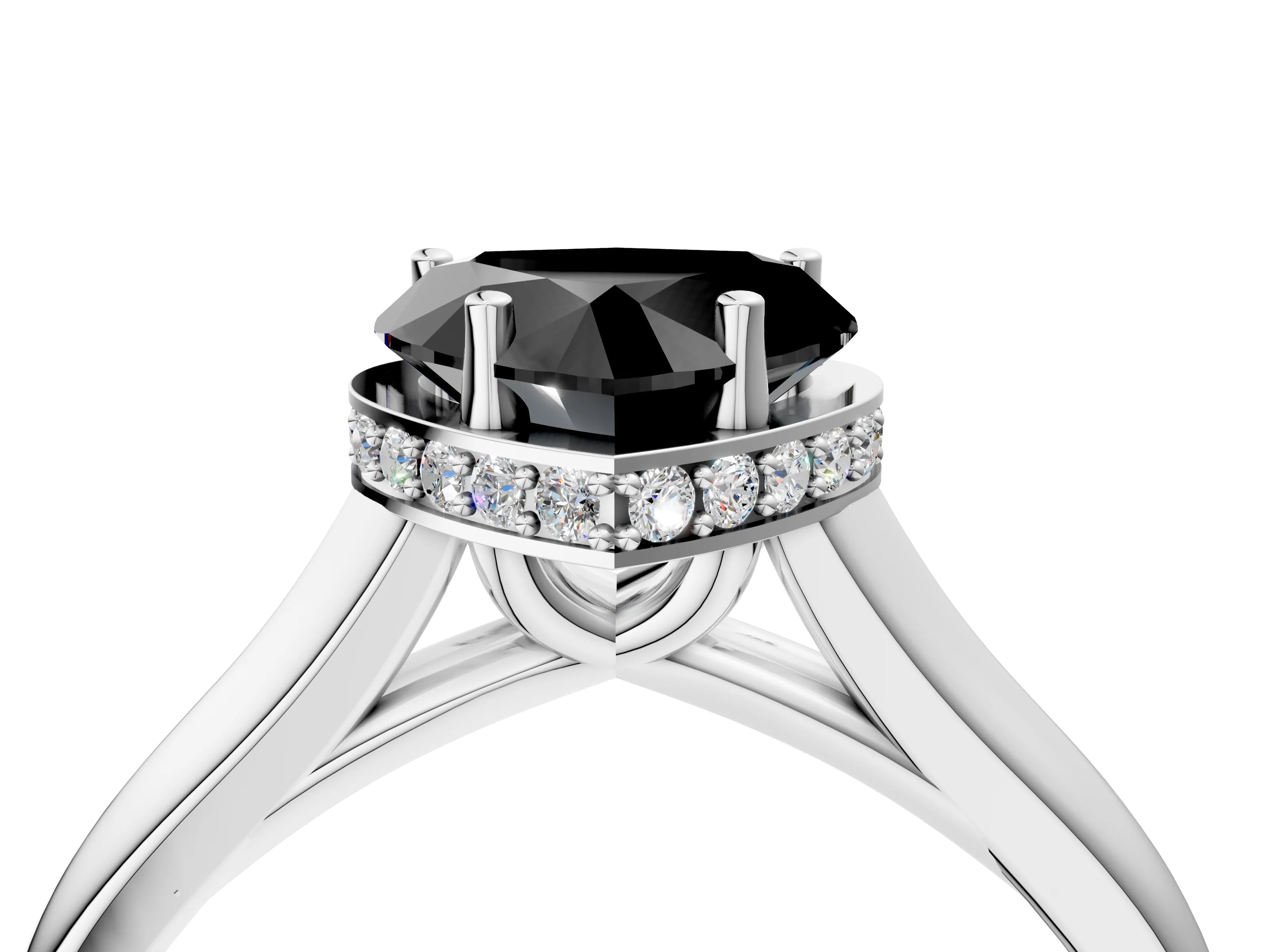 White gold Fancy Black Heart Cut Solitaire Diamond Engagement Ring with Four-Prong Setting and Tapered Band_4