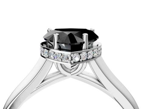 White gold Fancy Black Heart Cut Solitaire Diamond Engagement Ring with Four-Prong Setting and Tapered Band_4