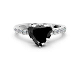 White gold Fancy Black Heart Cut Solitaire Diamond Engagement Ring with Pavé Band and Six-Prong Setting_12