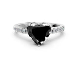 White gold Fancy Black Heart Cut Solitaire Diamond Engagement Ring with Pavé Band and Six-Prong Setting_24