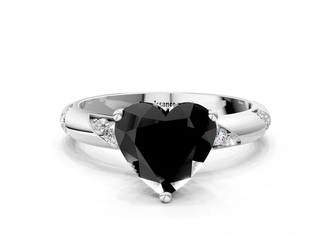 White gold Fancy Black Heart Cut Solitaire Diamond Engagement Ring with Twisted Pave Band and Four-Prong Setting_19