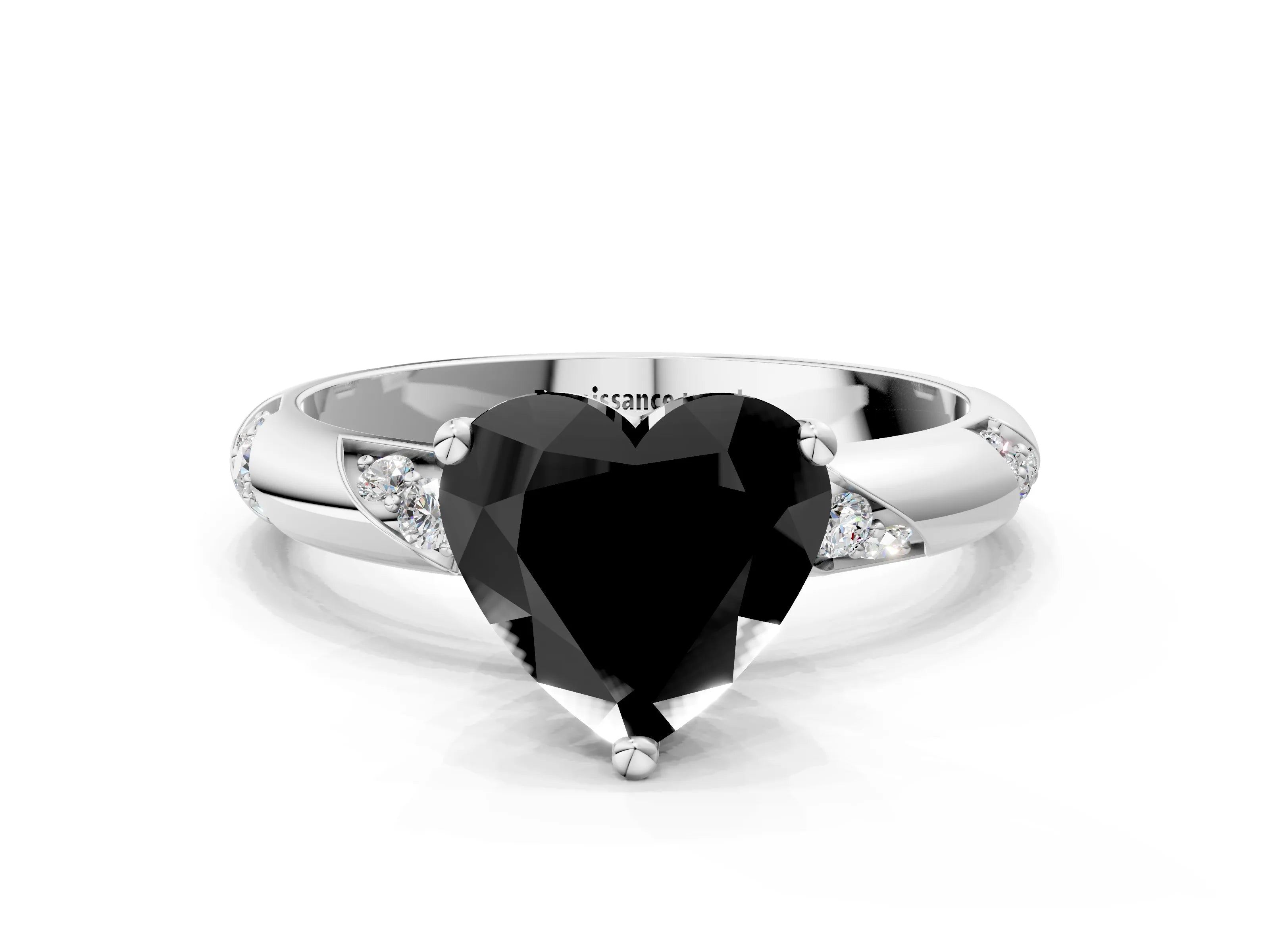 White gold Fancy Black Heart Cut Solitaire Diamond Engagement Ring with Twisted Pave Band and Four-Prong Setting_19