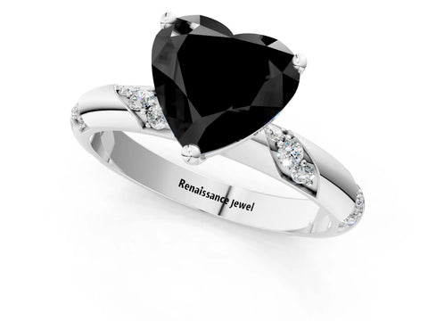 White gold Fancy Black Heart Cut Solitaire Diamond Engagement Ring with Twisted Pave Band and Four-Prong Setting_20