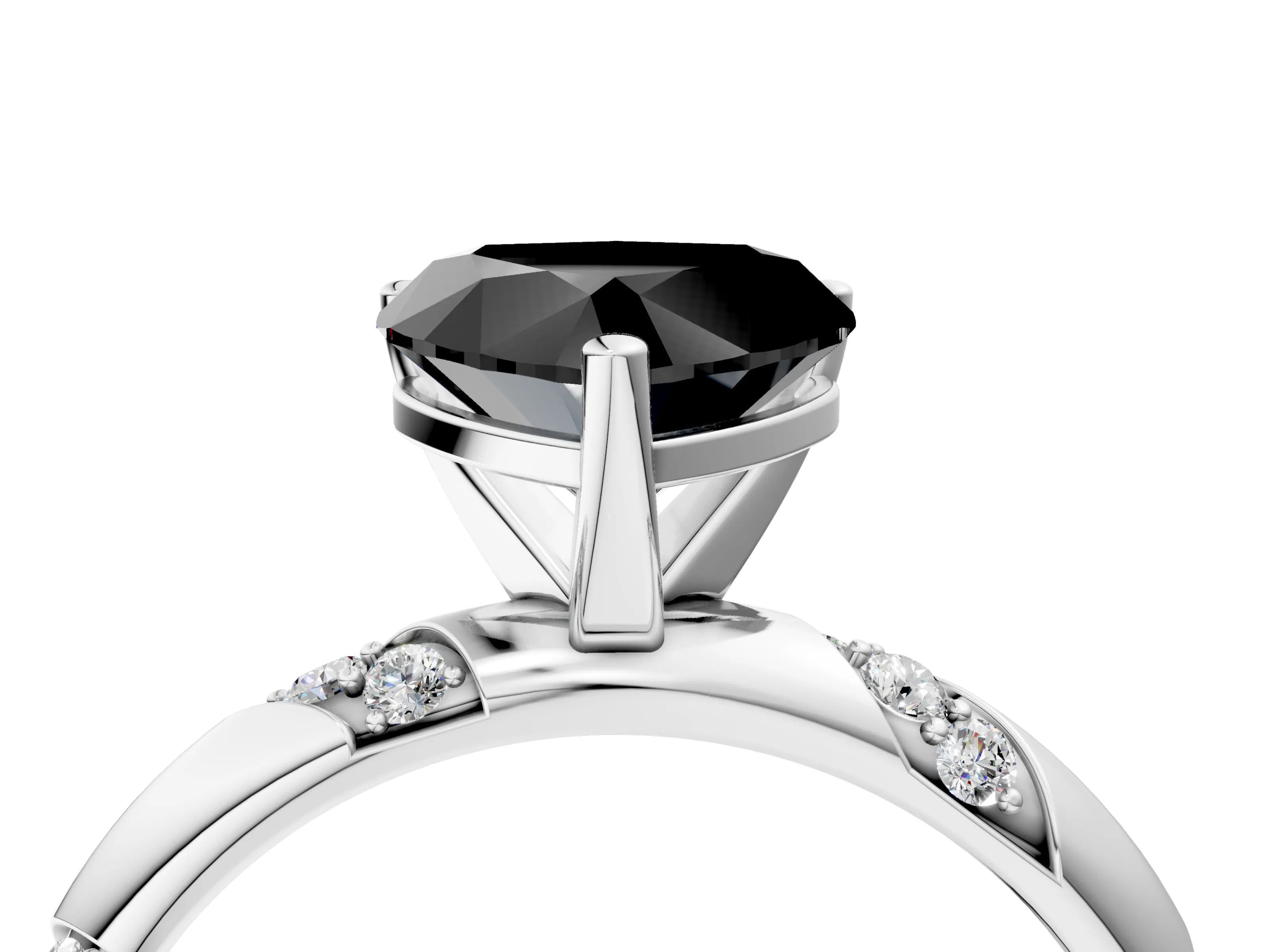 White gold Fancy Black Heart Cut Solitaire Diamond Engagement Ring with Twisted Pave Band and Four-Prong Setting_23