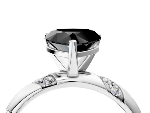 White gold Fancy Black Heart Cut Solitaire Diamond Engagement Ring with Twisted Pave Band and Four-Prong Setting_23