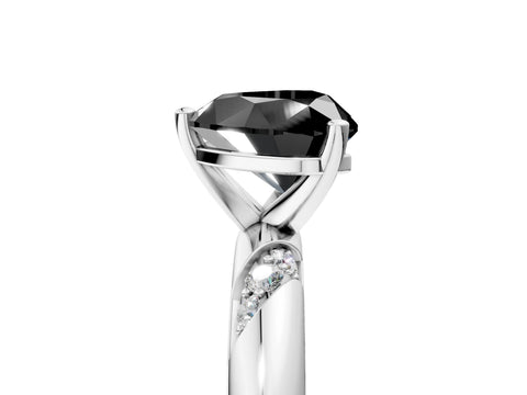 White gold Fancy Black Heart Cut Solitaire Diamond Engagement Ring with Twisted Pave Band and Four-Prong Setting_24