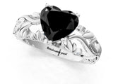 White gold Fancy Black Heart Cut Solitaire Diamond Leaf-Inspired Vine Band Ring with Prong Setting_1