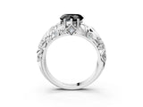White gold Fancy Black Heart Cut Solitaire Diamond Leaf-Inspired Vine Band Ring with Prong Setting_3