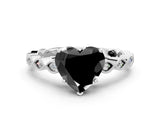 White gold Fancy Black Heart Cut Solitaire Diamond Ring with Infinity Twist Band and Four-Prong Setting