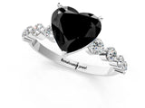 White gold Fancy Black Heart Cut Solitaire Diamond Ring with Pave Band and Four-Prong Setting_1