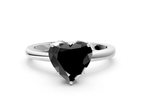 White gold Fancy Black Heart Cut Solitaire Diamond Ring with Prong Setting and Plain Band_12