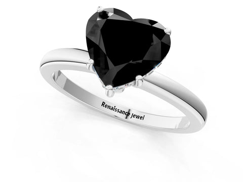 White gold Fancy Black Heart Cut Solitaire Diamond Ring with Prong Setting and Plain Band_13