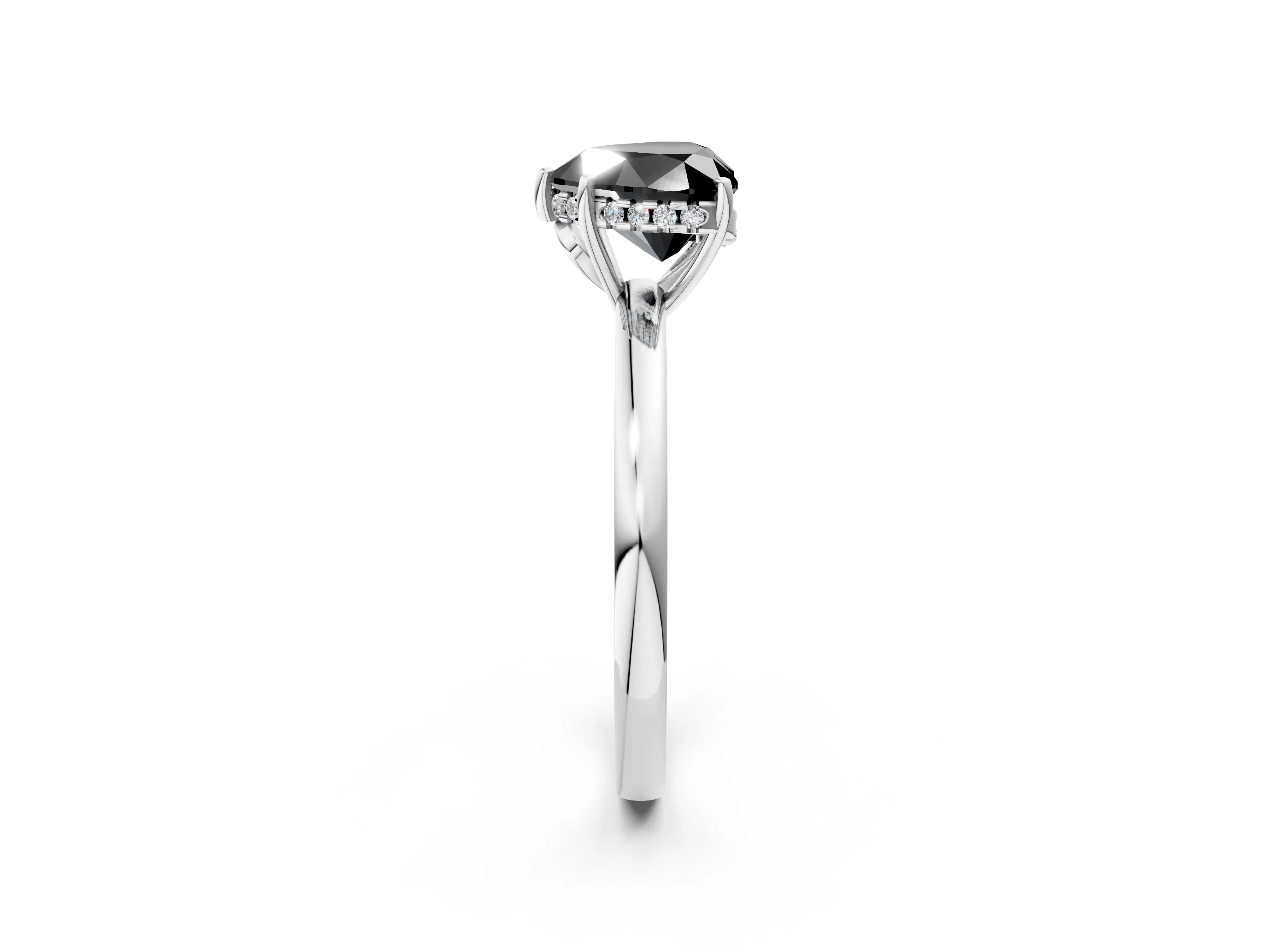 White gold Fancy Black Heart Cut Solitaire Diamond Ring with Prong Setting and Plain Band_14