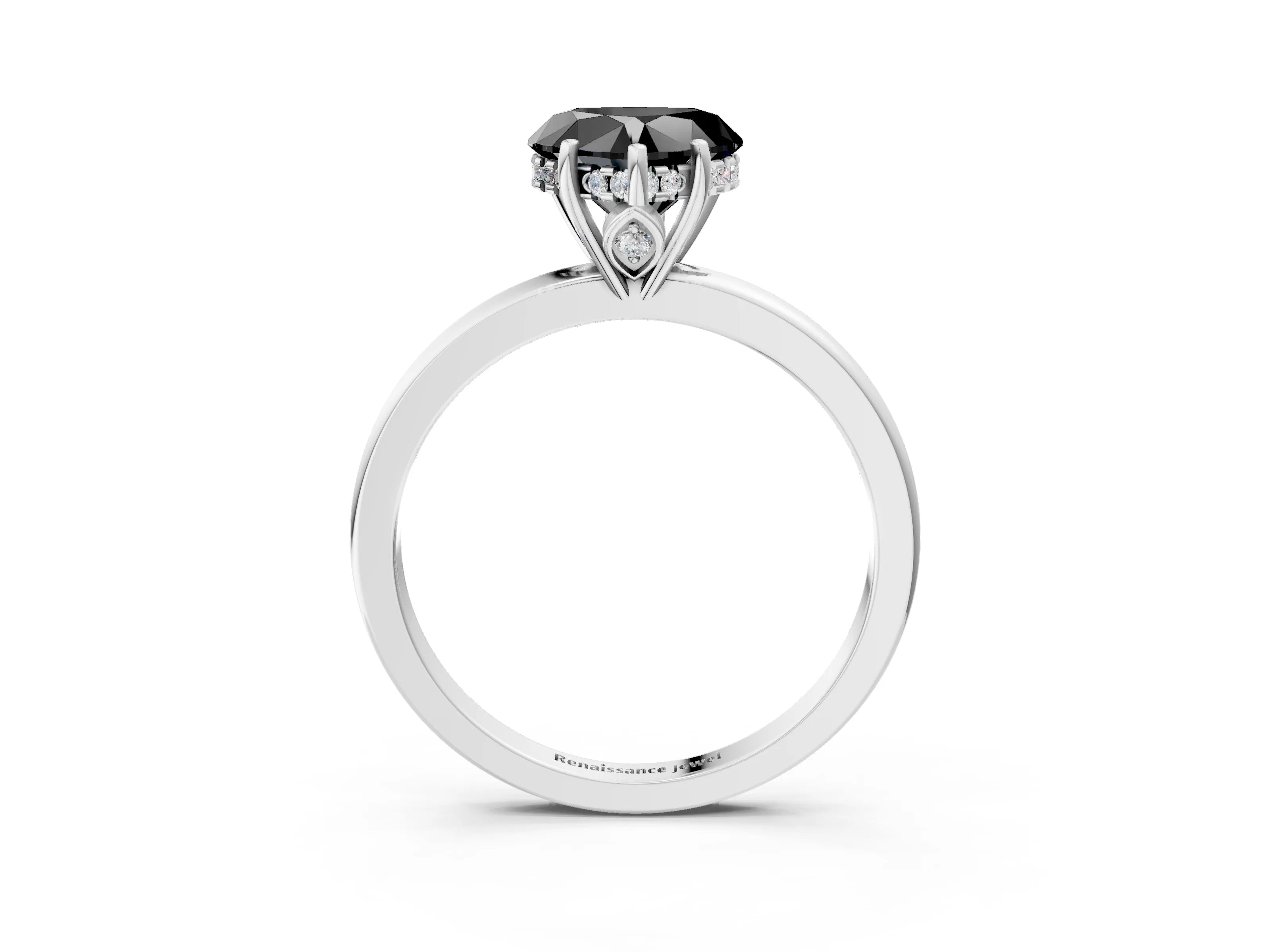 White gold Fancy Black Heart Cut Solitaire Diamond Ring with Prong Setting and Plain Band_15