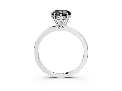 White gold Fancy Black Heart Cut Solitaire Diamond Ring with Prong Setting and Plain Band_15