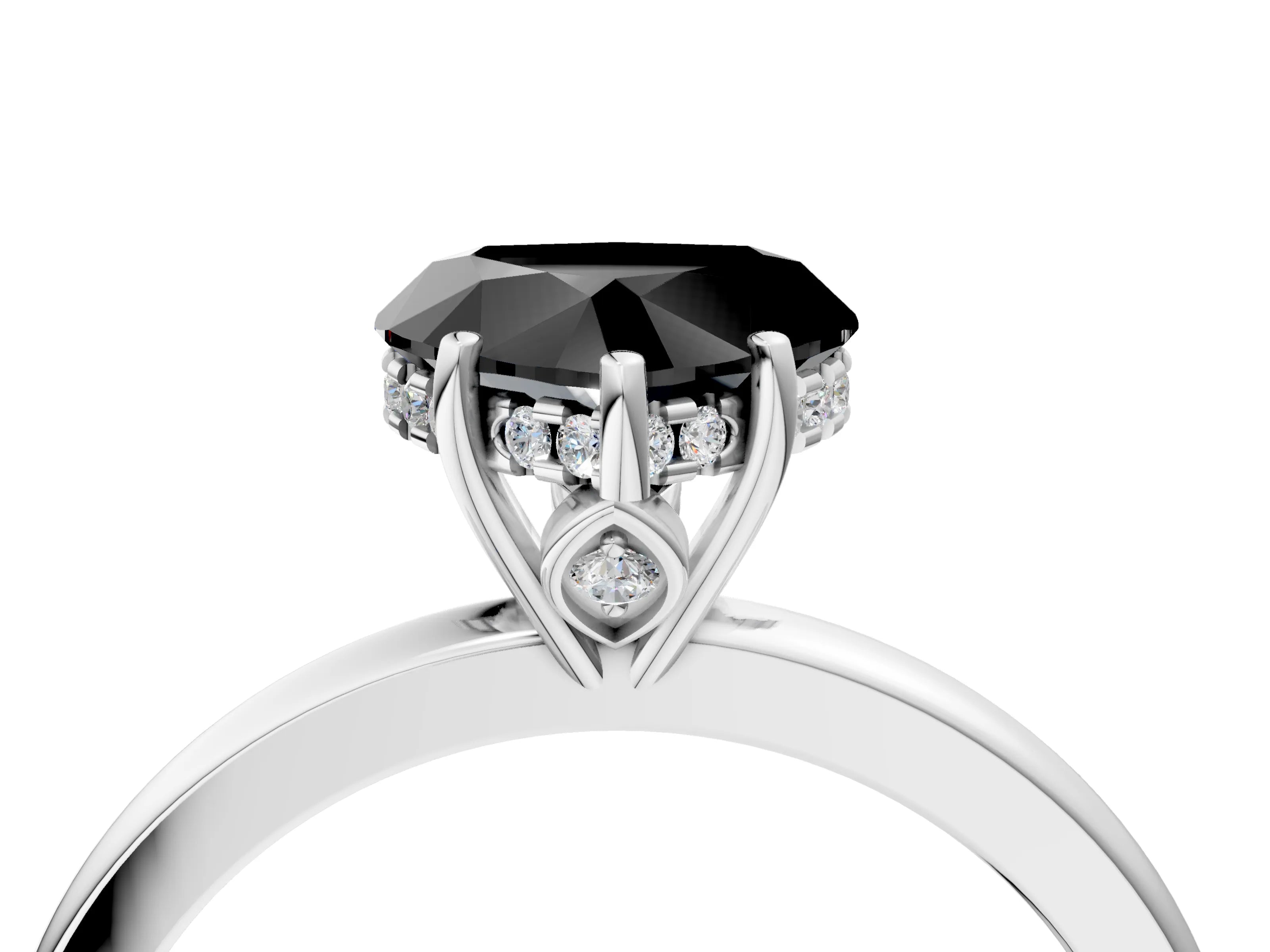 White gold Fancy Black Heart Cut Solitaire Diamond Ring with Prong Setting and Plain Band_16