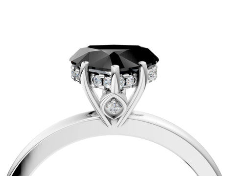 White gold Fancy Black Heart Cut Solitaire Diamond Ring with Prong Setting and Plain Band_16